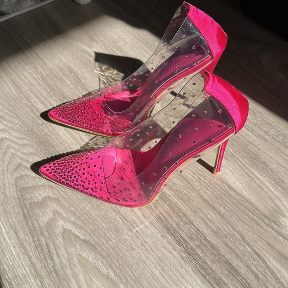 Hot Pink Cocktail Stiletto High Heel Point Toe Rhinestone Slip On Shoes - Picture 4 of 7